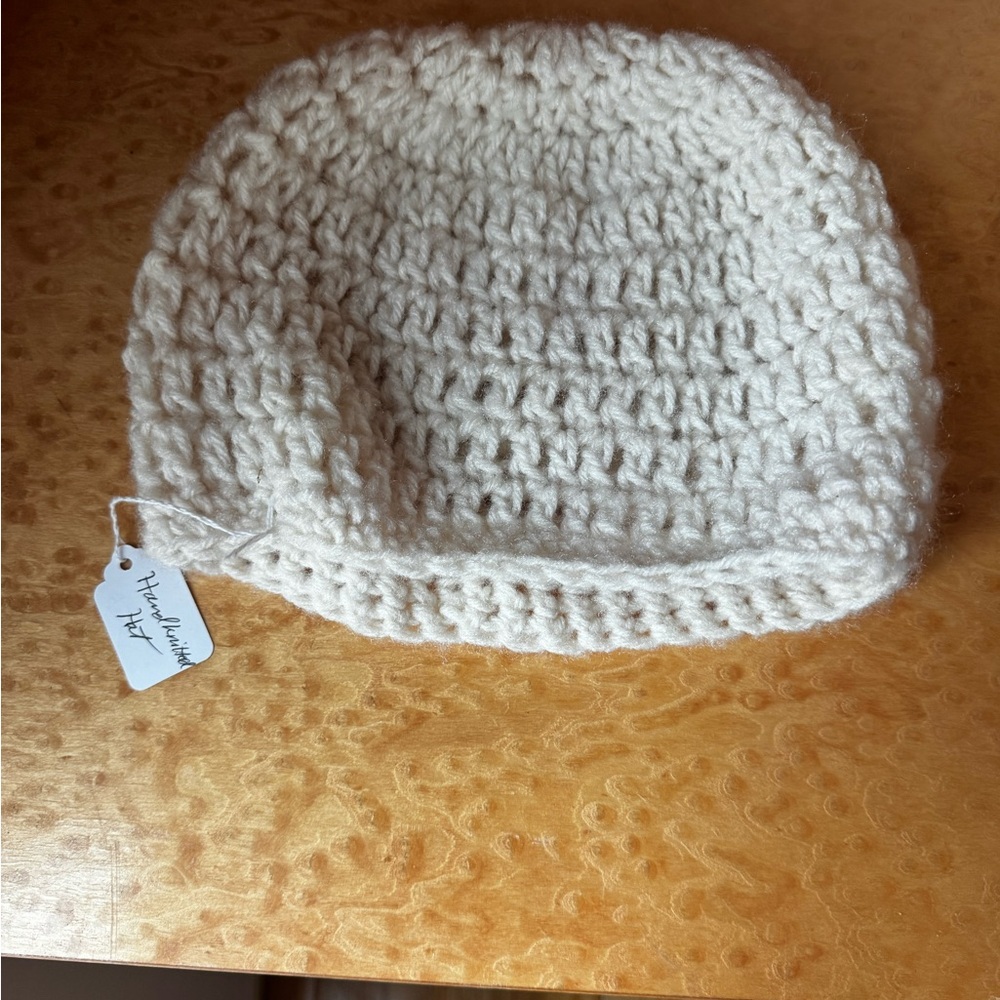 Soft Cream color Wool OOAK Handmade Crochet Knit Beanie - NWT